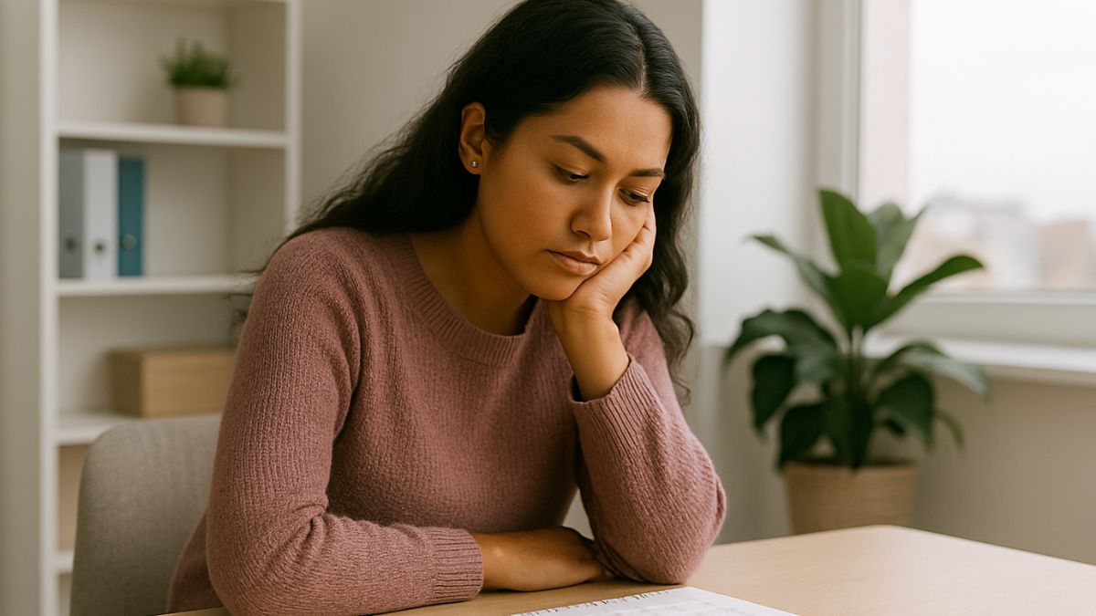 Young woman thoughtfully reviewing a paper calendar while considering when to get tested for STDs after sex.